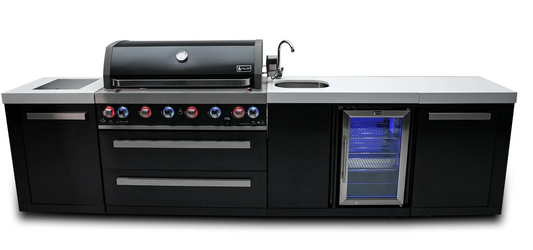 Mont Alpi 805 Black Stainless Steel Island with Beverage Center 6-Burner Grill  2 Infrared Burners Sink Fridge